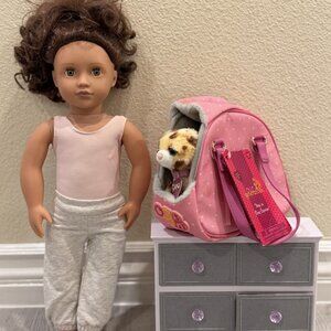 Our Generation Doll w/ Pet Carrier Cheetah Plush & Dresser Set